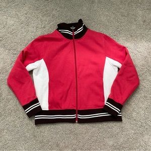 Tickled Pink Brown, Pink, White Cotton Track Jacket Size Large Warm Comfy Fall
